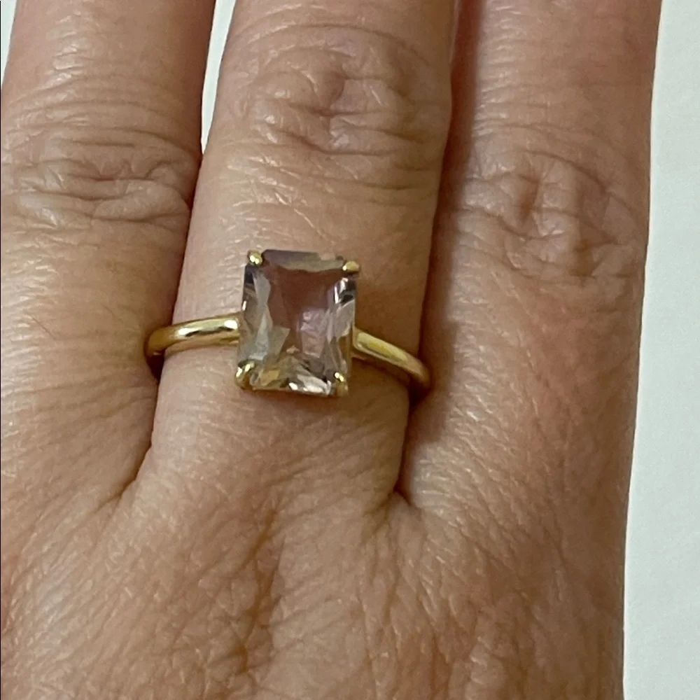 NWT Elegant Natural Ametrine 18k Gold Plated Ring over 925 Silver 10X8mm Size 8